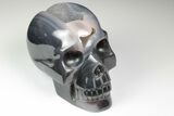 Polished Banded Agate Skull with Quartz Crystal Pocket #190437-2